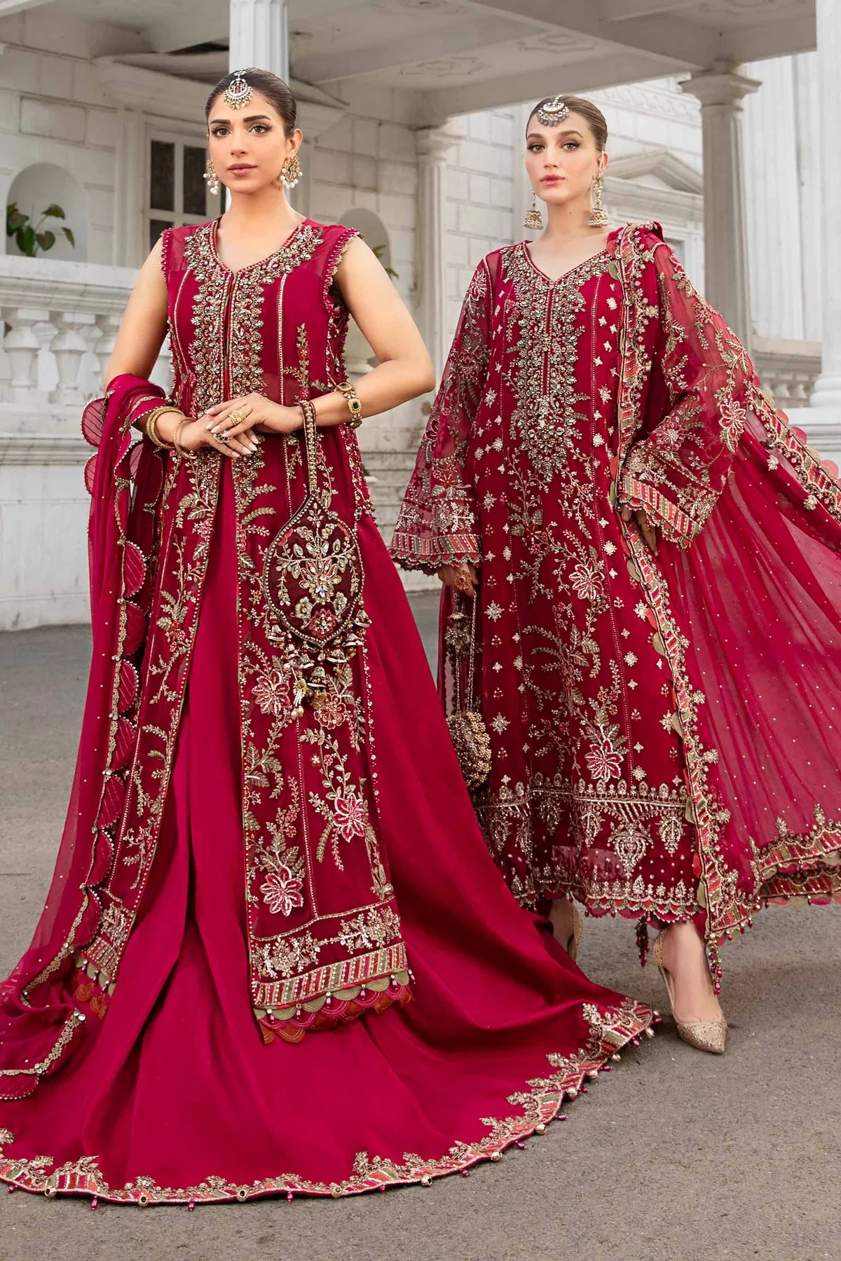 Embroidered TASSAL Suit | RED pakistani fashion outfit in red tones.